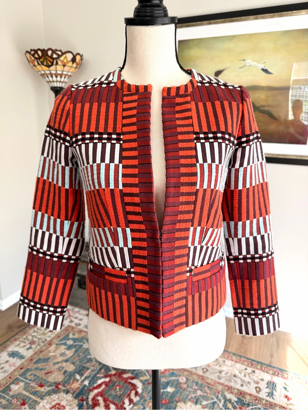 Ann Taylor Petite 00P Geometric Woven Cropped Jacket Blazer